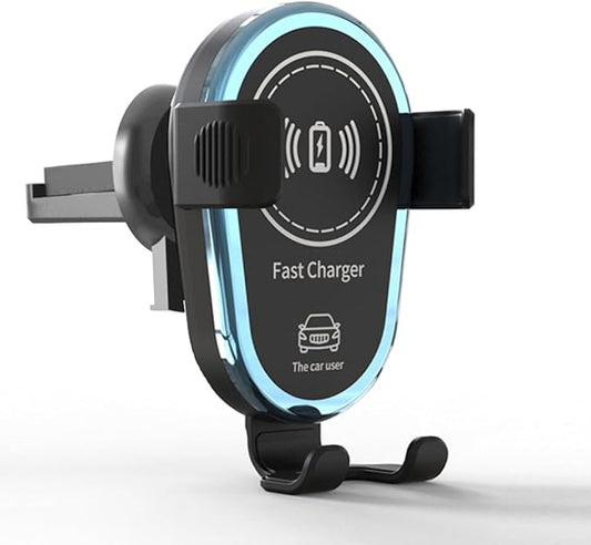 15W Fast Wireless Car Charger, Phone Holder, Auto-Clamping Air Vent Phone Charger for Car (Blue Border Black)