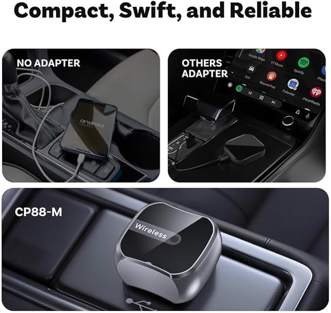 Upgraded Wireless CarPlay Adapter for OS 10+ or Android 11, Mini Wired to Wireless Adapter for CarPlay ＆Android Auto, Plug and Play, Stable Connection & No Latency
