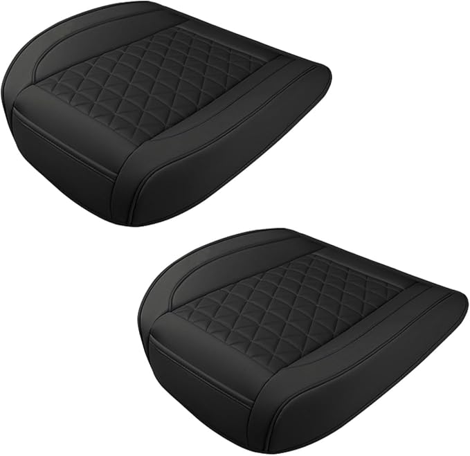 Luxury Faux Leather Car Seat Cover, Anti-Slip Waterproof Universal Front Bottom Seat Protector with Storage Pocket, Triangular Pattern Vehicle Seats Cushion for Sedans, SUVs, Trucks (2PCS&Black)