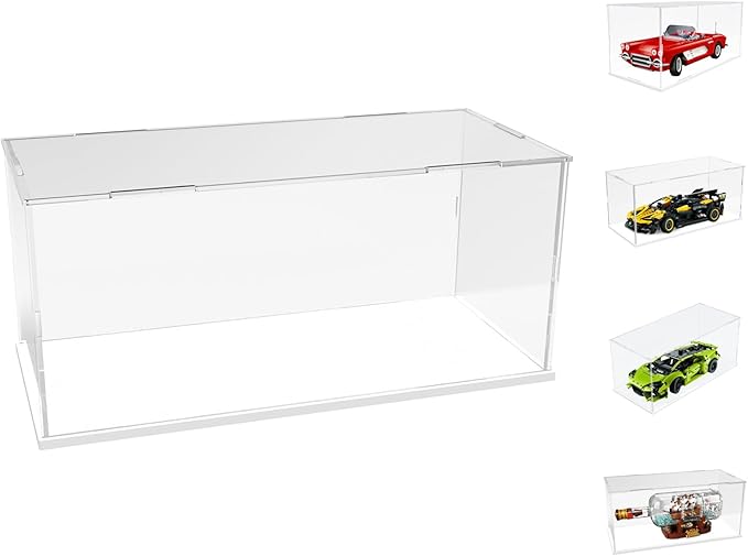 Choowin Acrylic Display Case for Lego Ship in a Bottle for Lego Corvette for 1/18 Diecast Car for Lego Car Display Thickened Clear Acrylic Display Cases for Collectibles Assemble Dustproof(White Base)