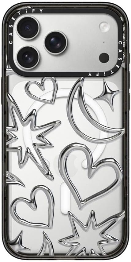 CASETiFY Impact iPhone 17 Pro Max Case [Slim/Compatible with Magsafe / 8.2 ft. 4X Military Grade Drop Protection] - Chrome Scribbles - Clear Black