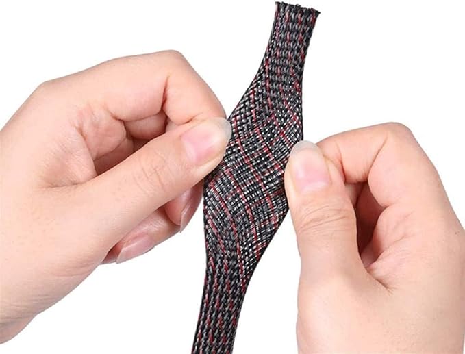 25ft - 3/4 Inch Cable Management Sleeve Protector,Wire Loom PET Expandable Wire Sleeving for Office TV Computer Home Theater Engine Bay Cord Organizer,Protect Cables from Pet Cat Dog Chewing,BlackRed