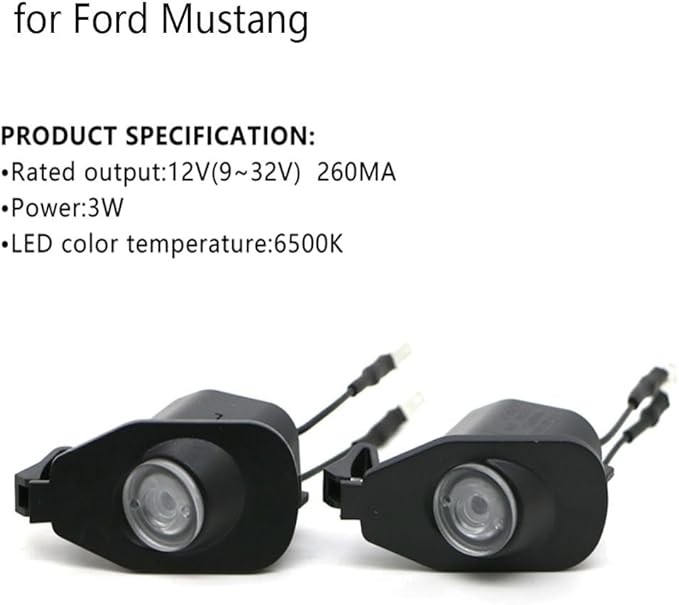 2Pcs Sided Mirror Cute Kitten Pattern Welcome Light Ground Light Puddle Lamp Assembly, LED HD Never Fades Replacement Light, for 2013-2024 Mustang Welcome Light Models
