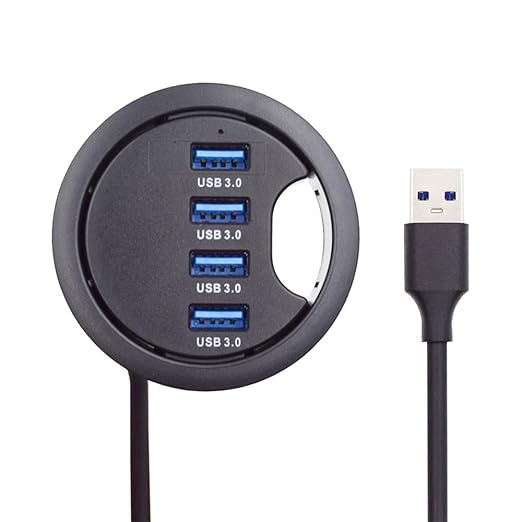 Xiwai USB 3.0 Hub Splitter, 4 Port USB Multiport Expander 60mm Desk Grommet Dock Station Interface for PC Desk Desktop