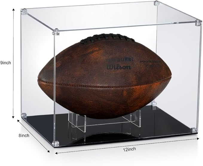 All Clear Acrylic Football Display Case, Assembly Box for Football Display, High-end Memory Box for Football & Memorabilia (12x8x9”)