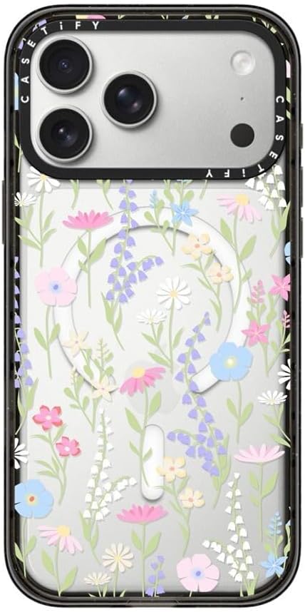 CASETiFY Impact iPhone 17 Pro Max Case [Slim/Compatible with Magsafe / 8.2 ft. 4X Military Grade Drop Protection] - Pink Pastel Cute Floral - Clear Black