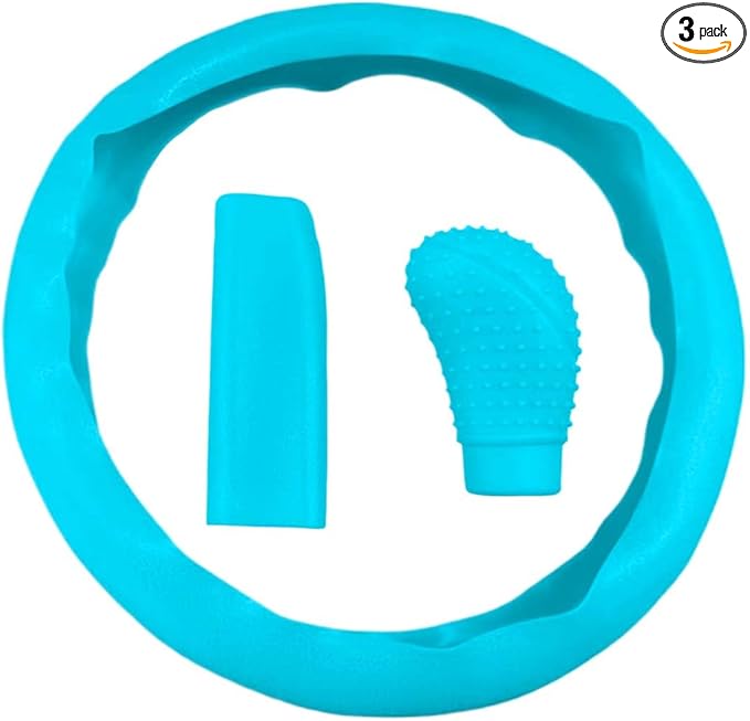 3PCS Silicone Car Steering Wheel Cover Set - Includes Car Handbrake Cover & Gear Shift Cover & Anti-Slip Steering Wheel Protector, Universal Auto Interior Decoration for Most Cars (Blue)