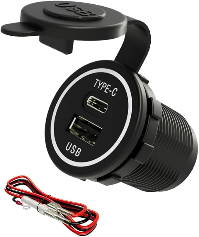 YM1218 USB Type C 28W Fast Charger Type C USB Car Charger Socket 9V-36V for Car, Boat, Golf Cart, Bus, RV, Golf, Automotive Marine ATV Truck