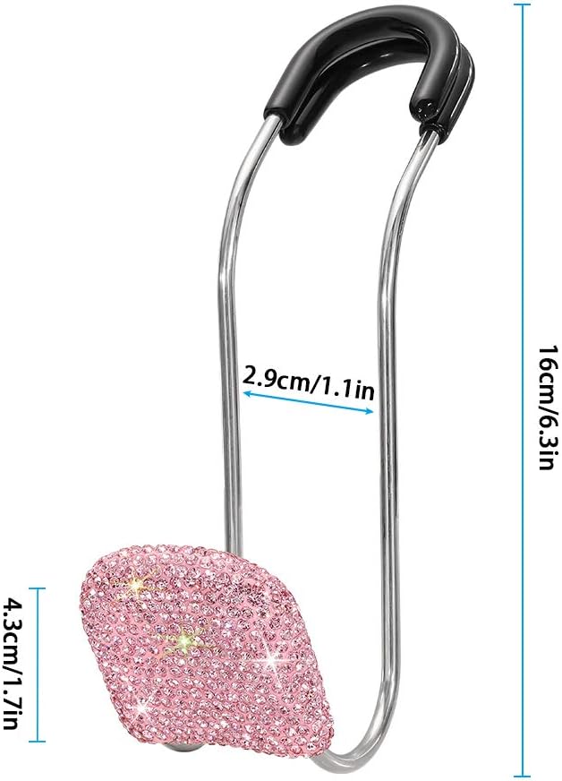 SAVORI Car Headrest Hooks Bling Car Accessories Rhinestones Universal Auto Back Seat Headrest Metal Hanger Organizer Vehicle Holder for Bag Purse Clothes Grocery 2PCS (Pink)