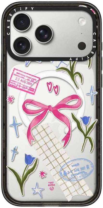 CASETiFY Impact iPhone 17 Pro Max Case [Slim/Compatible with Magsafe / 8.2 ft. 4X Military Grade Drop Protection] - Ribbons and Tulips - Clear Black