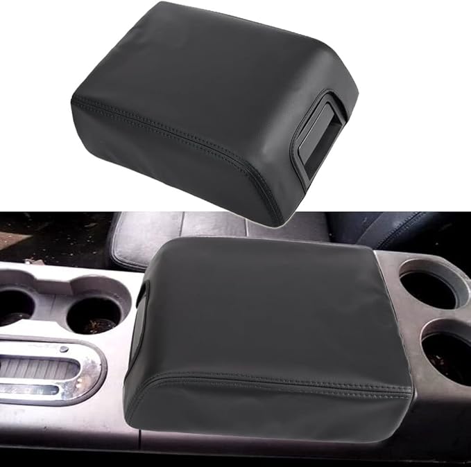 XITER 1PC Leather Center Console Armrest Box Cover Waterproof Cushion Pad for F150 2004-2008 Not Fit Jump Seat Console(Black Stitches)