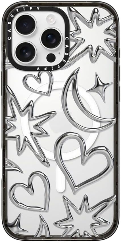 CASETiFY Impact iPhone 16 Pro Max Case [Slim/Compatible with Magsafe / 8.2 ft. 4X Military Grade Drop Protection] - Chrome Scribbles - Clear Black