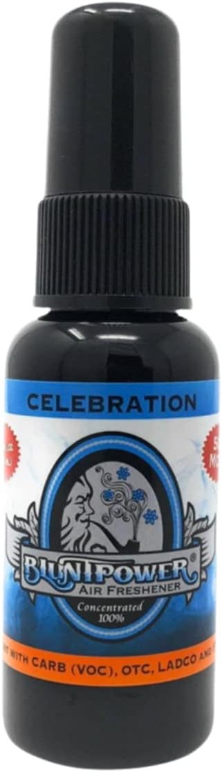 Blunt Power Air Freshener Spray, Oil Based Concentrated Air Freshener and Oil Diffuser, Air Freshener Spray for Car, Room, Bathroom, Odor Eliminator and Room Deodorizer, Celebration, 1.5 oz
