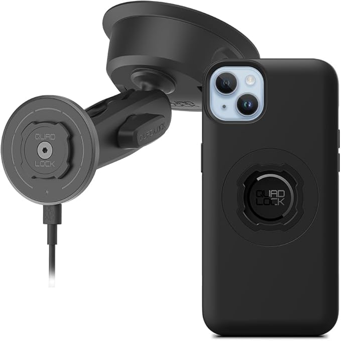 Quad Lock Heavy Duty Suction Car Phone Mount with MAG Phone Case and MAG Wireless Charging Head for iPhone 14 Plus