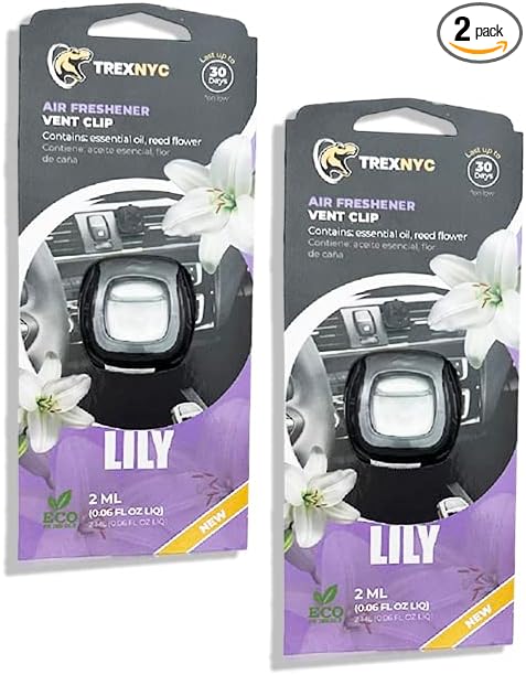 Car Air Fresheners Vent Clips, Essential Car Odor Eliminator, Perfect Scented Car Accessories, For Long Lasting Fragrance up to 30 days, 0.07 FL.OZ (Lily, 2 Packs)
