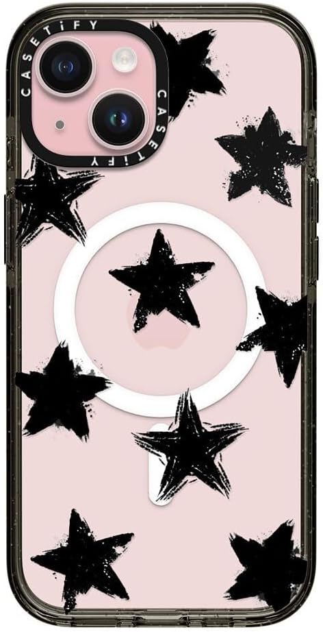 CASETiFY Impact Case for iPhone 15 [8.2ft 4X Military Grade Drop Protection/Compatible with Magsafe] - Star Marks - Clear Black