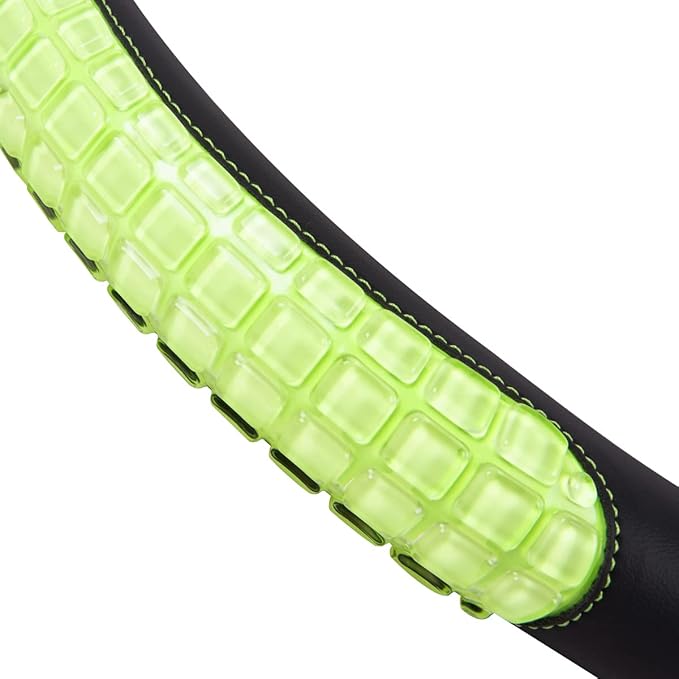 Flying Banner car Steering Wheel Cover Gel Massage Velvet Cool Warm Universal Size 15 inches SUV Truck Anti Slip Odorless Summer Winter (Black Mint Green, Gel Massage)