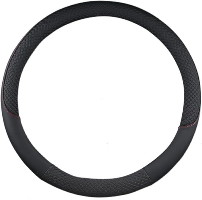 Car Semi Truck Van Leather Steering Wheel Cover Fits 14 15 16 17 18 19 Inch Maximum Grip Non Slip Durable Universal Fit for Most Vehicles (38cm/15in,Black)