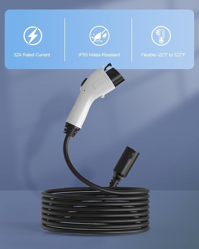 J1772 EV Charger Extension Cable，21FT 32A Extension Cord for 110V-240V J1772 Level 1 and Level 2 Chargers Compatible with Ford GM BMW Cadillac Mercedes Audi Electric Vehicles