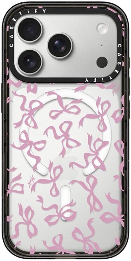 CASETiFY Impact iPhone 17 Pro Case [Slim/Compatible with Magsafe / 8.2 ft. 4X Military Grade Drop Protection] - Bows - Clear Black