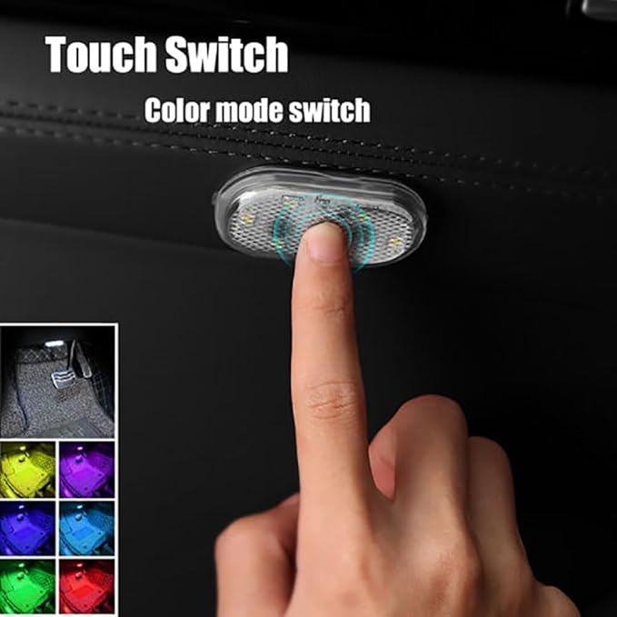Car Interior Lighting, LED Reading Light, 7 Color Switches, USB Charging Touch Switch Wireless Portable Mini Ambient Light【2Pcs/Pack】