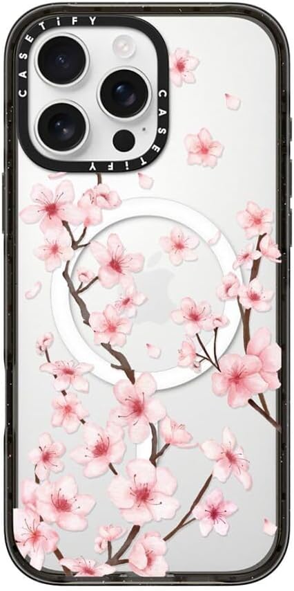 CASETiFY Impact Case for iPhone 16 Pro Max [8.2ft 4X Military Grade Drop Protection/Compatible with Magsafe] - Cherry Blossom - Clear Black
