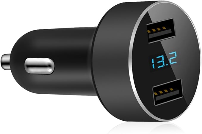 LIHAN 2 USB Car Charger,12V/24V Voltage Meter, Output 4.8A, Cigarette Lighter Plug Adapter Compatible with iPhone,iPad, Samsung, USB Charging Devices, Black