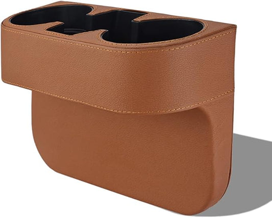 Car Cup Holder, PU Leather Car Seat Gap Filler Organizer Cup Drink Holder, Multifunctional Coin Bucket Cell Mobile Phone Holders, Auto Front Console Storage Box for Most Cars (Brown)