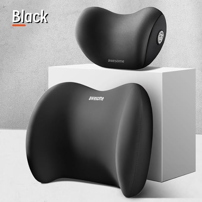 Car Headrest & Lumbar Support Cushion Kit, Ergonomic Car Seat Neck Pillow and Backseat Cushion for Driving Fatigue Relief, Driving Seat Memory Foam Neck Back Rest Pillows (Black)