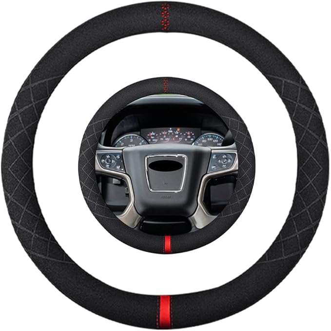 Suede Steering Wheel Cover,Compatible with GMC Yukon Savana 2500 3500 Sierra 1500 2500 SuedeLeather Sport Non-Slip Wheel Cover Car Interior Accessories 15.5 16 inch for Man and Women