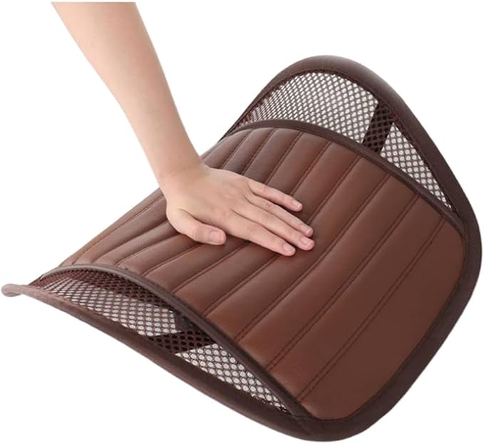 Leather Lumbar Support Seat Cushion with Mesh Breathable Car Seat for Lower Back Pain, Ergonomic Backrest for Office Chairs Car(Brown)