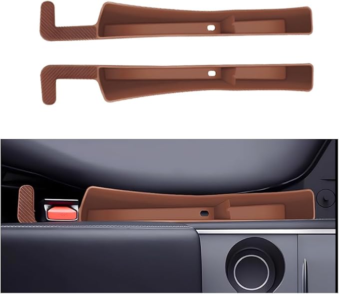 Car Seat Gap Filler, 2PCS Anti-Drop Multifunctional Vehicle Seat Side Space Organizer with 2 Storage Areas, Automotive Interior Chair Side Plug Strip, Universal for SUV Sedan Truck (Dark Brown)
