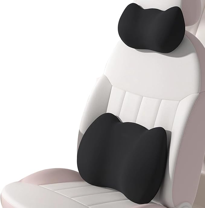 Lumbar Support Pillow for Car/Office Chair, Memory Foam Back Cushion for Car Seat, Lower Back Pillow Fits Most Cars, Trucks, with Adjustable Strap and Washable Cover, Back Pain Relief,Black
