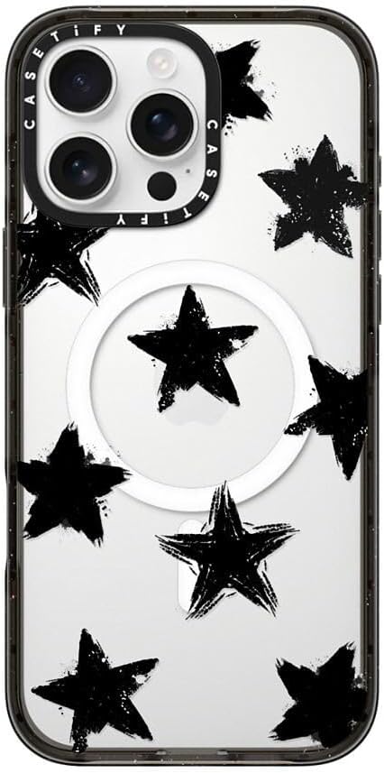 CASETiFY Impact Case for iPhone 16 Pro Max [Slim / 8.2 ft. 4X Military Grade Drop Protection/Compatible with Magsafe] - Star Marks - Clear Black