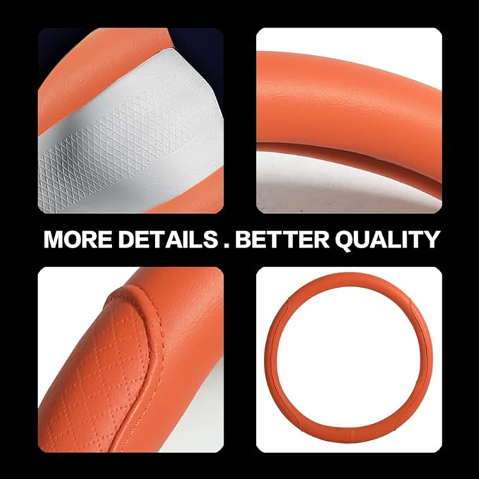 VARGTR Microfiber Leather Steering Wheel Cover with Classic Embossing, Anti-Slip Breathable Auto Car Wheel Protector, Fit 15 Inch (Orange)