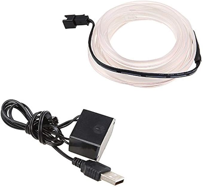 2m/6ft USB EL Wire Neon Light Electroluminescent Wire Glowing Strobing Light for Indoor Outdoor Car Interior Decoration(2m,USB,White)