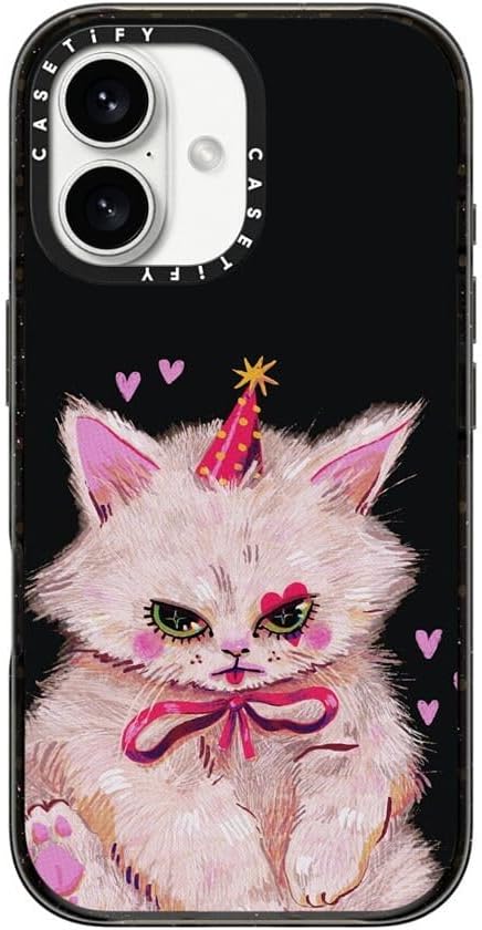 CASETiFY Impact Case for iPhone 16 [Slim / 8.2 ft. 4X Military Grade Drop Protection/Compatible with Magsafe] - Clown Kitty - Clear Black