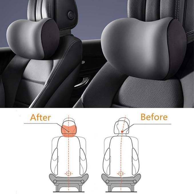 Car Headrest & Lumbar Support Cushion, Ergonomic Car Seat Headrest & Lumbar Cushion, Car Lumbar Support Pillow and Car Neck Pillow Kit for Office Chair, Truck, Wheelchair (Coffee)