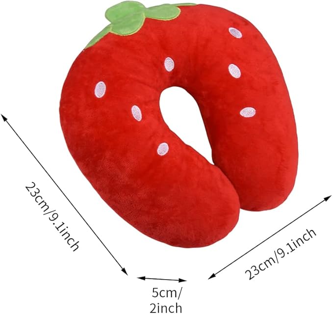 Travel Pillow for Kids, Cute Animal Neck Pillow Support U Shaped Cushion Plush Soft Rest Reading Pillows Sleeping Pillows for Airplane Train Car (Color:Strawberry)