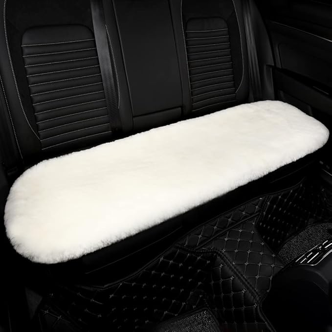 Genuine Sheepskin Auto Seat Pad, Soft Wool Seat Cover Breathable and Sweat-Wicking Universal Fit,19.2 inch x19.2 inch (Front seat Cushion 2pcs & Rear seat Cushion 1pc, Ivory White)