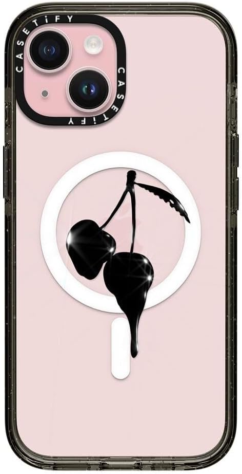 CASETiFY Impact iPhone 15 Case [Slim/Compatible with Magsafe / 8.2 ft. 4X Military Grade Drop Protection] - Night Cherry - Clear Black