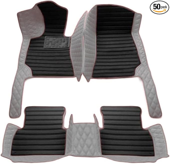 Custom Floor Mats for Cars，Luxury Full Coverage All Weather Car Floor Mats，Leather Car Mat Set ， Floor Mats for 99% of Cars, Trucks & SUVs (Edge Gray Diamond with Black Stripes in The Middle)