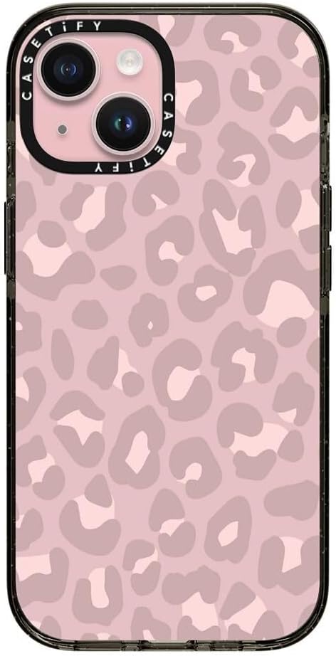 CASETiFY Impact Case for iPhone 15 [8.2ft 4X Military Grade Drop Protection/Compatible with Magsafe] - Dusty Pink Leopard - Pale Petal - Clear Black