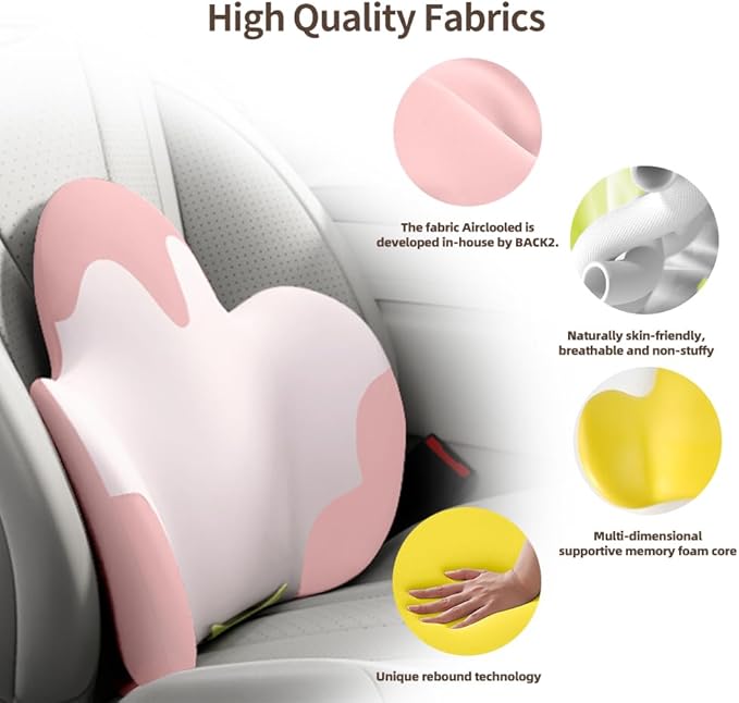 Lumbar Support Pillow for Office Chair, Gaming Chair, Car Driver Seat Back Cushion, Bed & Couch, Gifts for Friends and Parents,Ergonomic Back Support Pillow with Comfortable Memory Foam (Pink/White)