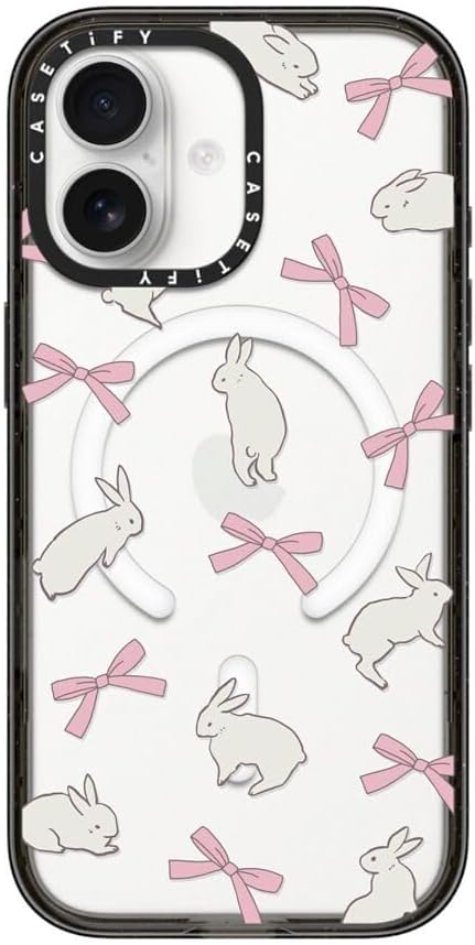 CASETiFY Impact iPhone 17 Case [Slim/Compatible with Magsafe / 8.2 ft. 4X Military Grade Drop Protection] - Rabbit Ribbon - Clear Black