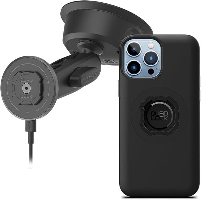 Quad Lock Heavy Duty Suction Car Phone Mount with MAG Phone Case and MAG Wireless Charging Head for iPhone 13 Pro Max