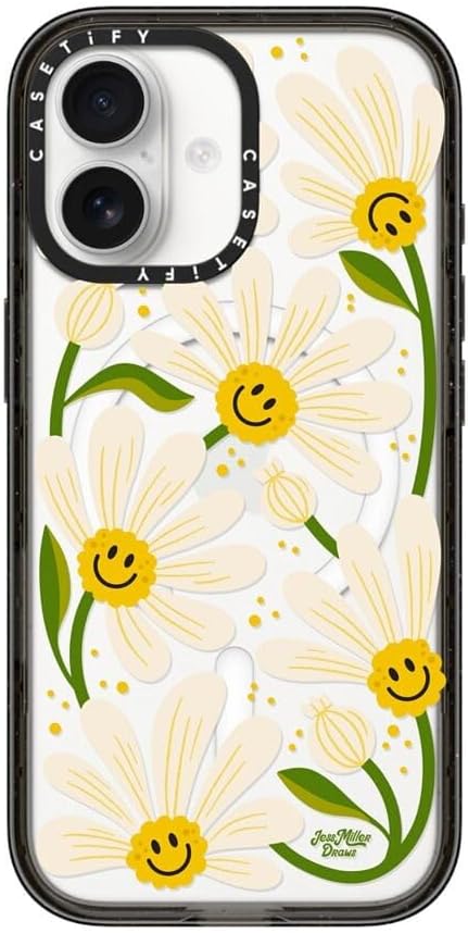 CASETiFY Impact iPhone 17 Case [Slim/Compatible with Magsafe / 8.2 ft. 4X Military Grade Drop Protection] - 90s Daisy - Clear Black