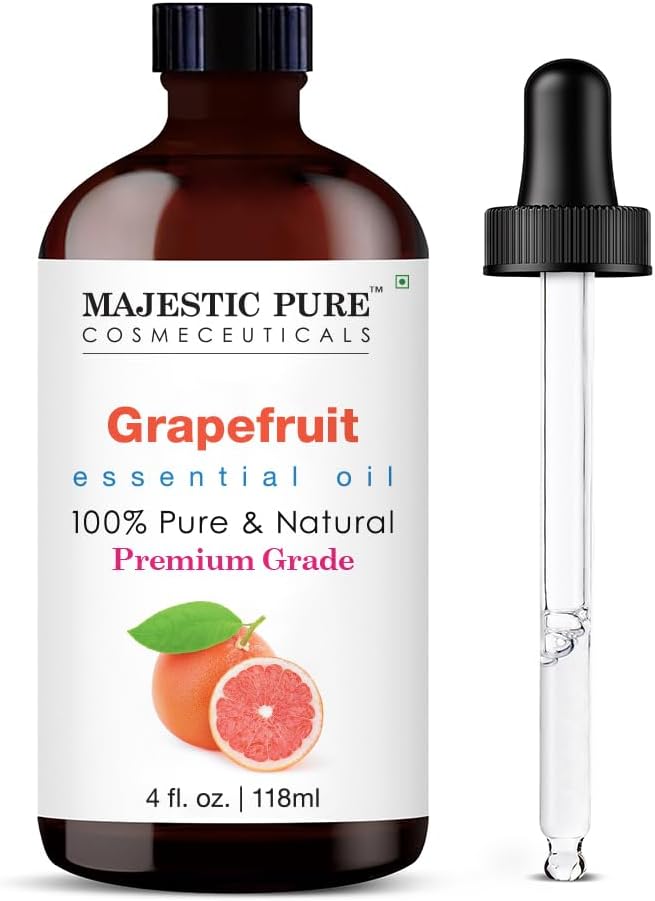 Majestic Pure Essential Oil with Glass Dropper - 100% Pure and Natural - Essential Oils for Diffuser, Aromatherapy, Soap and Candle Making, Grapefruit Essential Oil, Grapefruit Oil, 4 Fl Oz