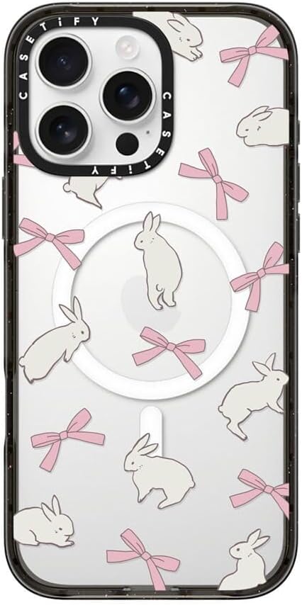 CASETiFY Impact Case for iPhone 16 Pro Max [Slim / 8.2 ft. 4X Military Grade Drop Protection/Compatible with Magsafe] - Rabbit Ribbon - Clear Black