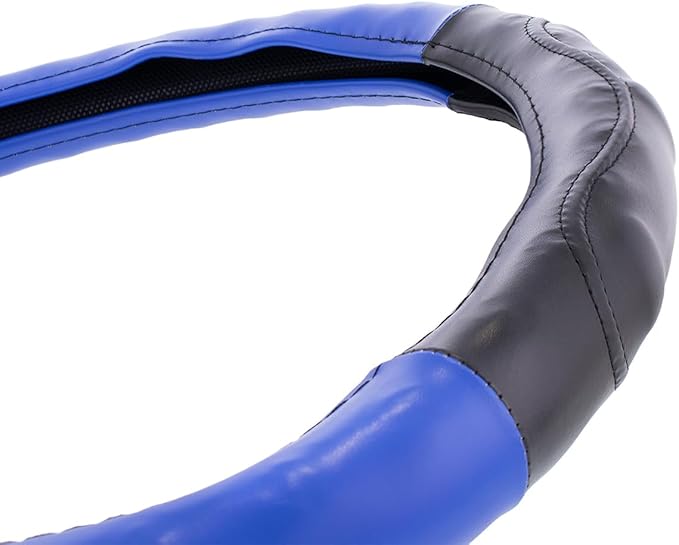 United Pacific 70405 18" Two Tone Steering Wheel Cover, Engineered Leather Construction, Euro Style, Large Grip – ONE Steering Wheel Cover – Black & Blue